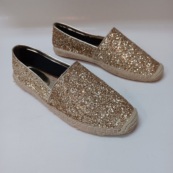 Rebecca Minkoff Espadrilles Gold Glitter Slip On Flats Womens size 8.5 - Picture 8 of 16